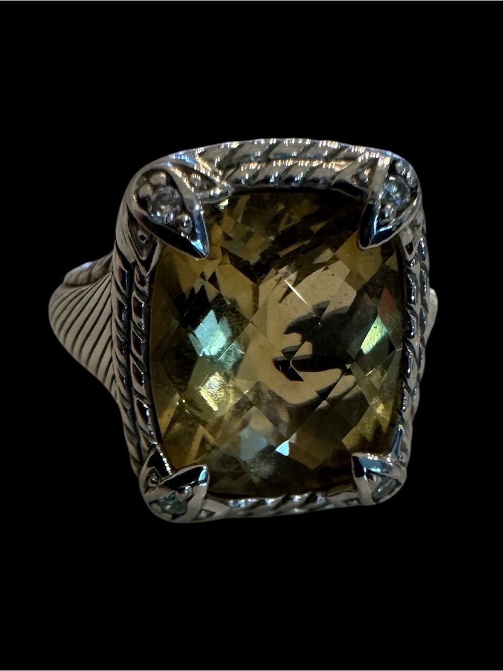Judith Ripka Sterling Silver Cushion-Cut Citrine Ring